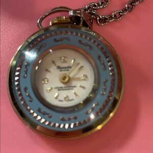 Blue Enamel Pocket Watch Pendant Necklace
